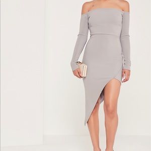 Grey Asymmetric Bardot Dress
